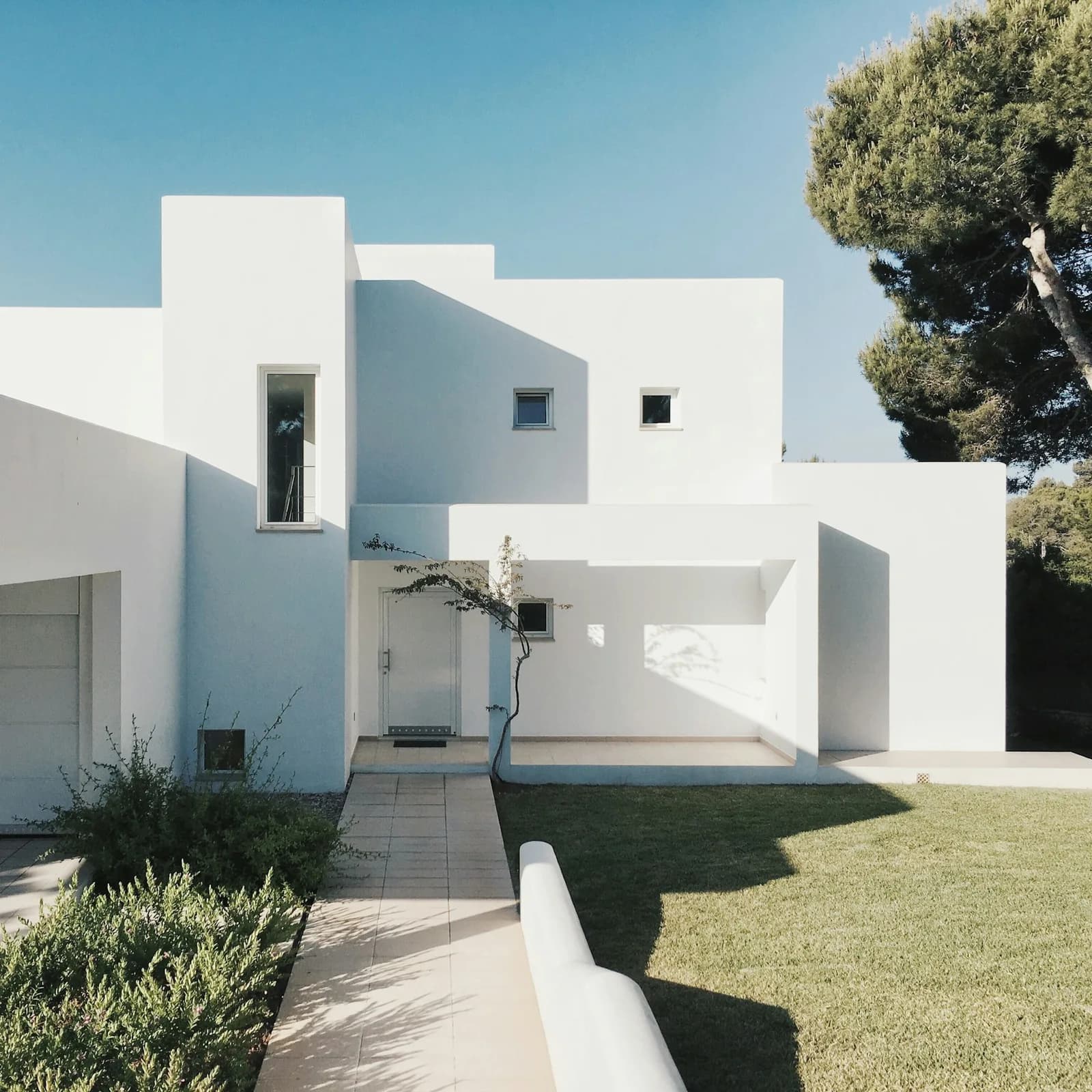 White rendered modern house with clean lines